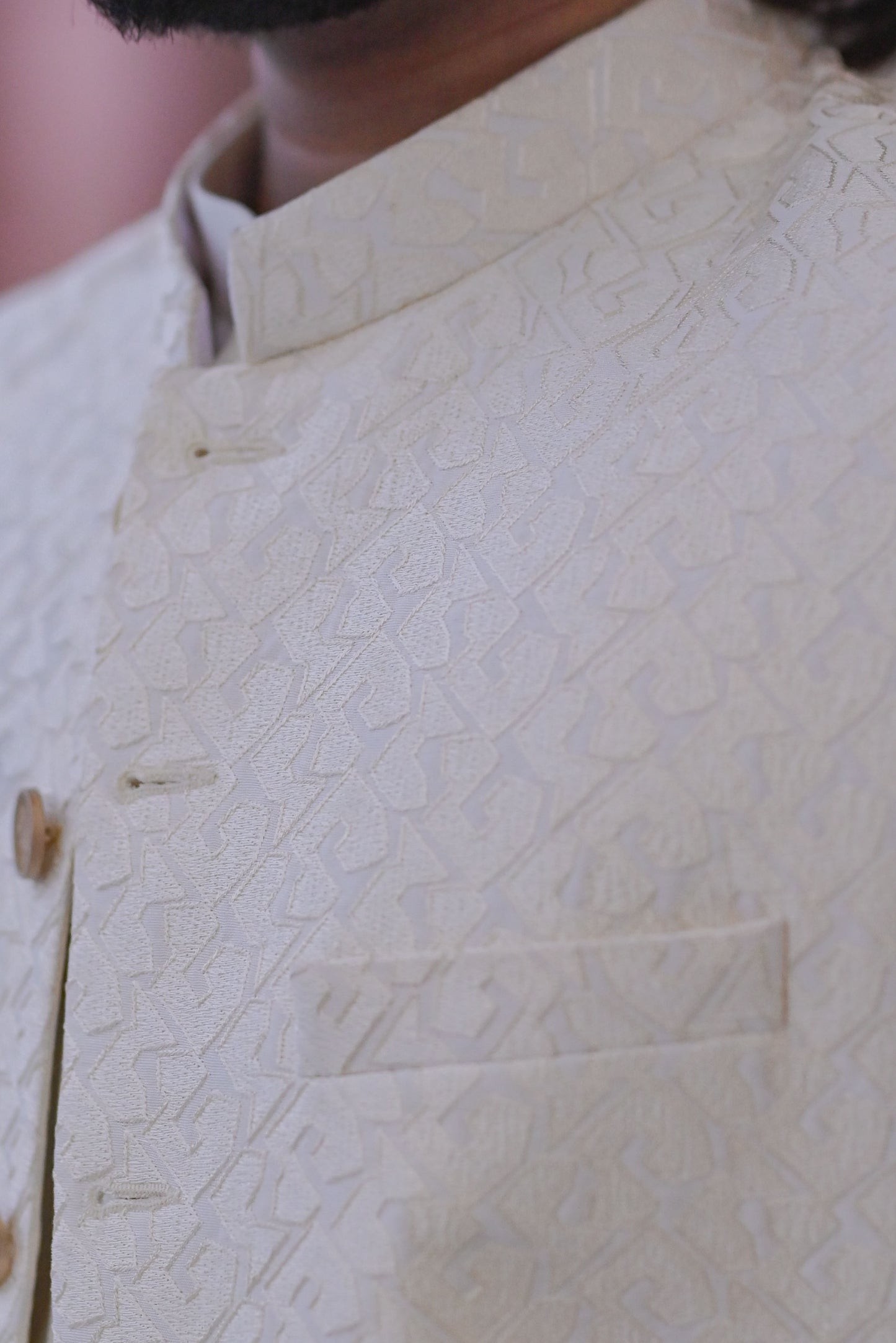 Raheel Qadir – Ivory White Kurta Pajama with Cream Embroidered Prince Coat