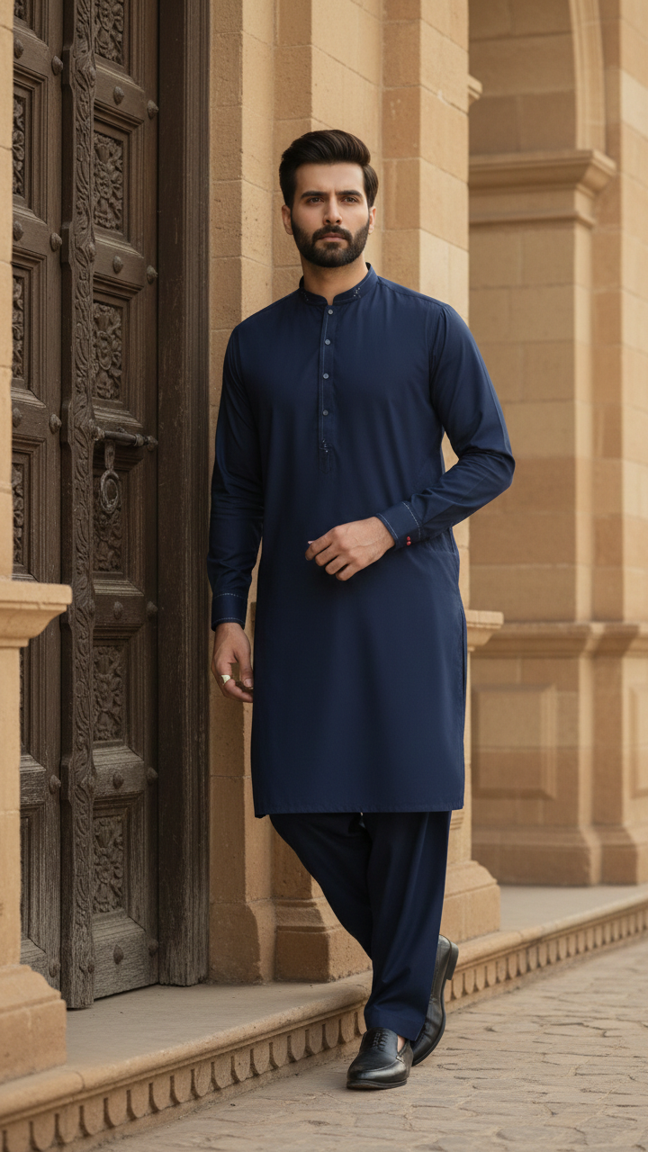 Raheel Qadir – Dark Blue Shalwar Kameez
