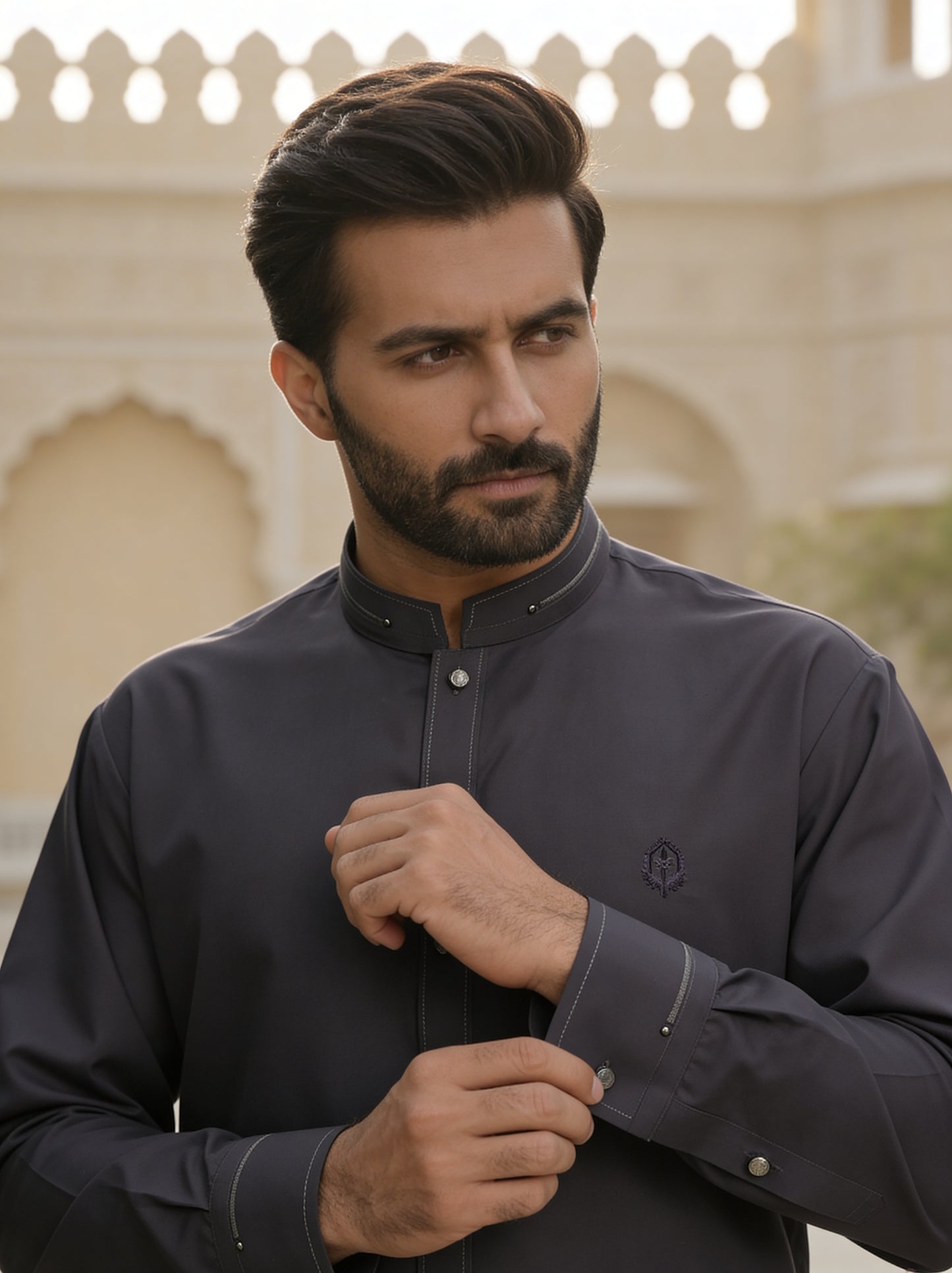 Raheel Qadir - Shadowed Silver Shalwar Kameez