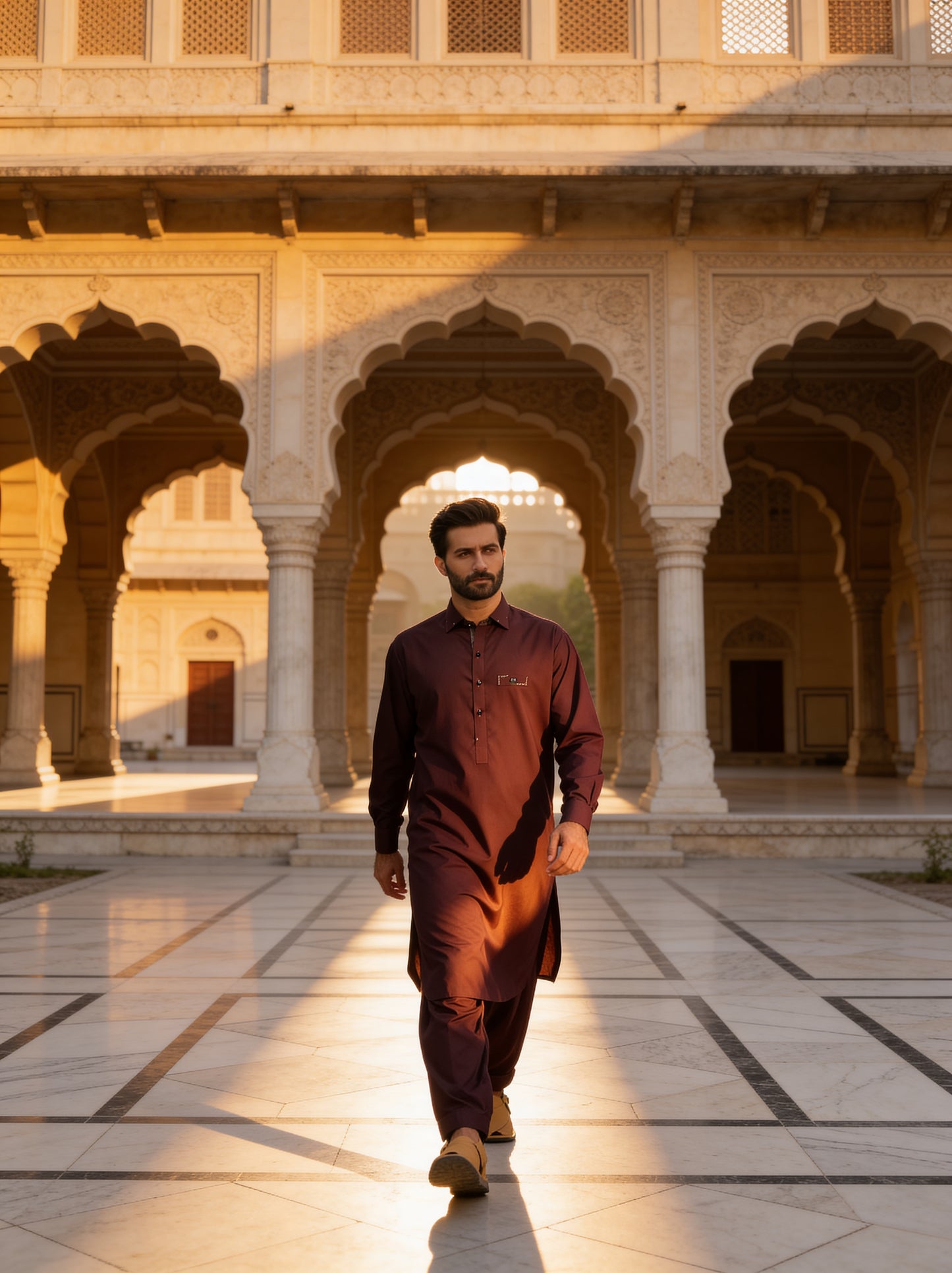 Raheel Qadir - Royal Burgundy Shalwar Kameez