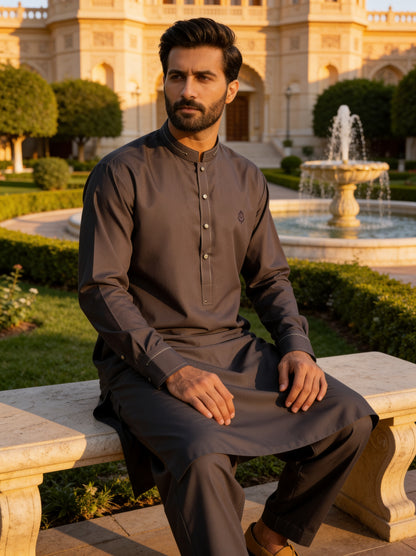 Raheel Qadir - Shadowed Silver Shalwar Kameez