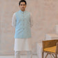 Raheel Qadir – Off-White Cotton Silk Kurta Pajama with Sea Green Embroidered Waistcoat