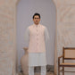 Raheel Qadir – Off-White Cotton Silk Kurta Pajama with Pink Embroidered Waistcoat