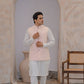 Raheel Qadir – Off-White Cotton Silk Kurta Pajama with Pink Embroidered Waistcoat