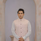 Raheel Qadir – Off-White Cotton Silk Kurta Pajama with Pink Embroidered Waistcoat
