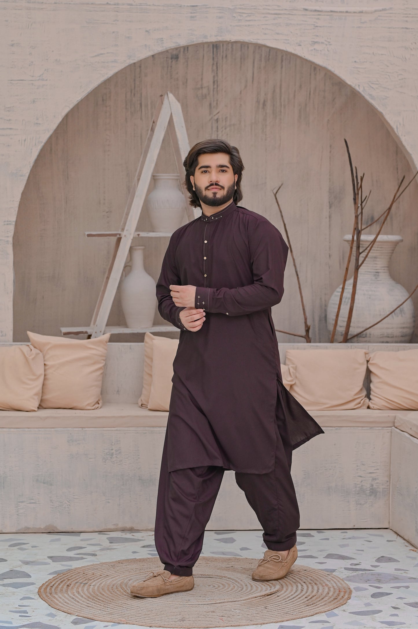 Raheel Qadir – Maroon Shalwar Kameez