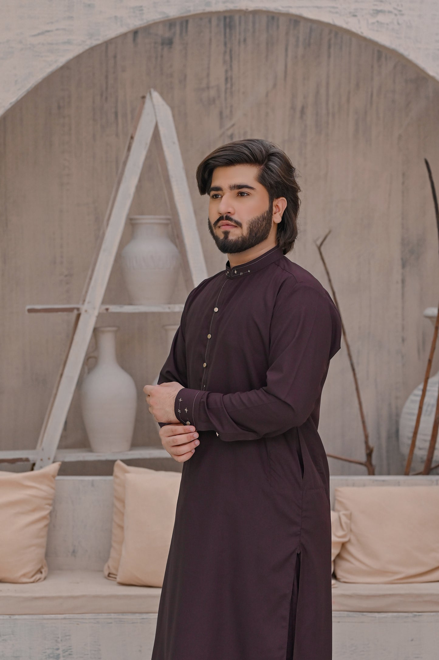 Raheel Qadir – Maroon Shalwar Kameez