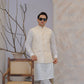 Raheel Qadir – Off-White Cotton Silk Kurta Pajama with Cream Embroidered Waistcoat