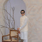 Raheel Qadir – Off-White Cotton Silk Kurta Pajama with Cream Embroidered Waistcoat