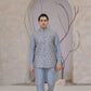 Raheel Qadir – Grey Cotton Silk Kurta Pajama with Grey Embroidered Waistcoat