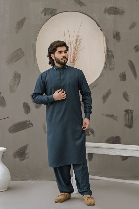 Raheel Qadir – Teal Green Shalwar Kameez