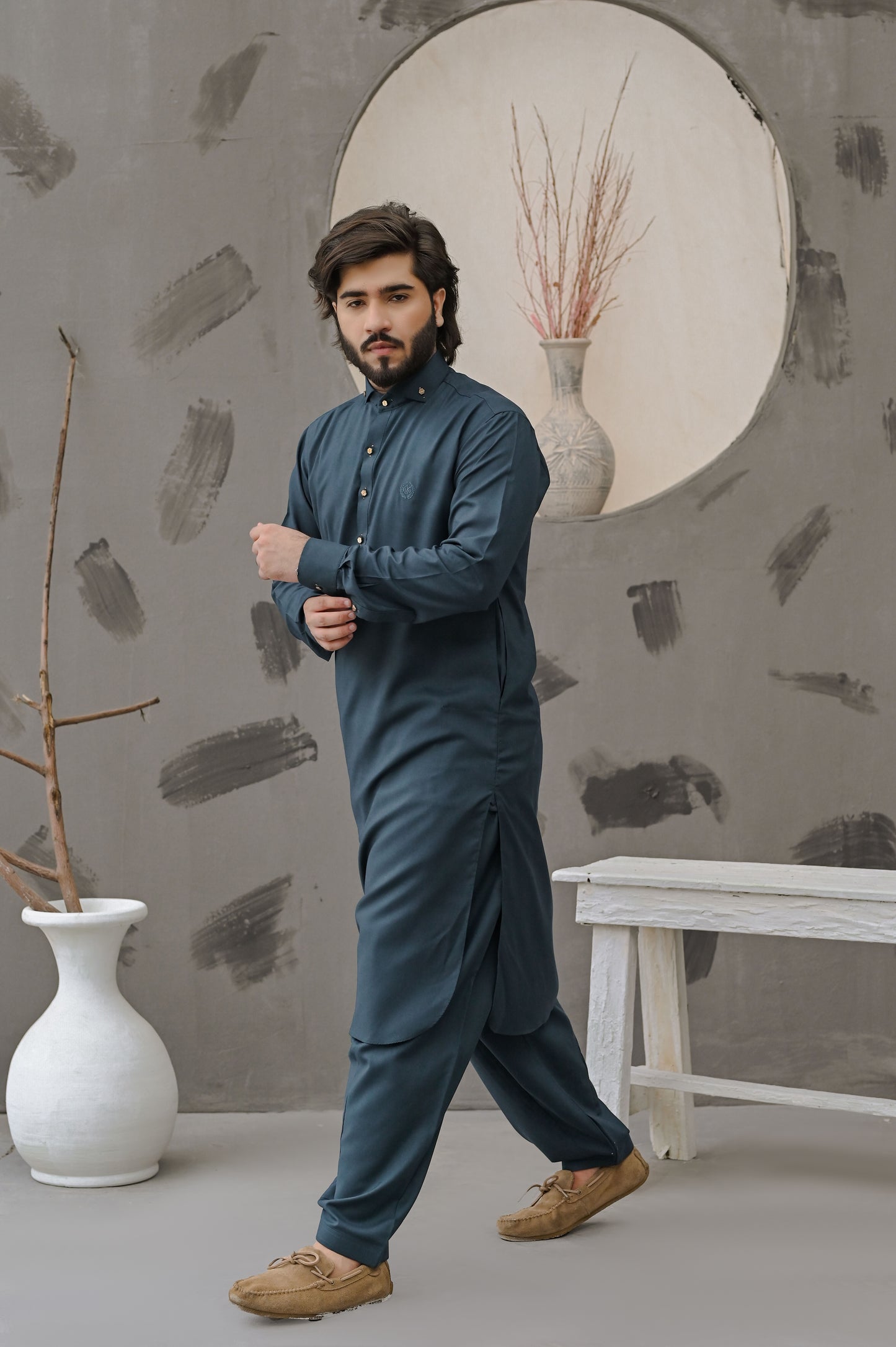 Raheel Qadir – Teal Green Shalwar Kameez