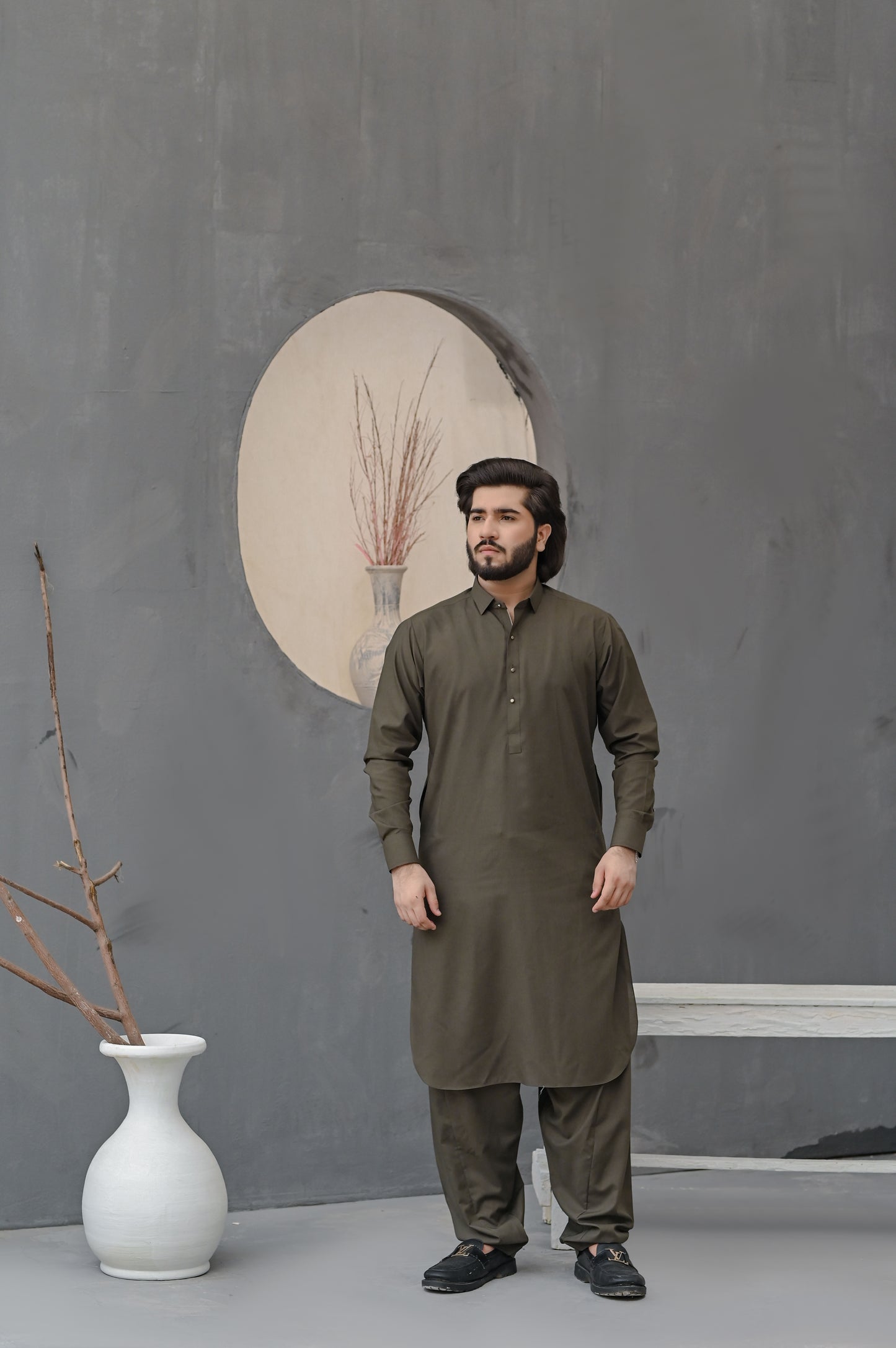 Raheel Qadir – Olive Green Shalwar Kameez