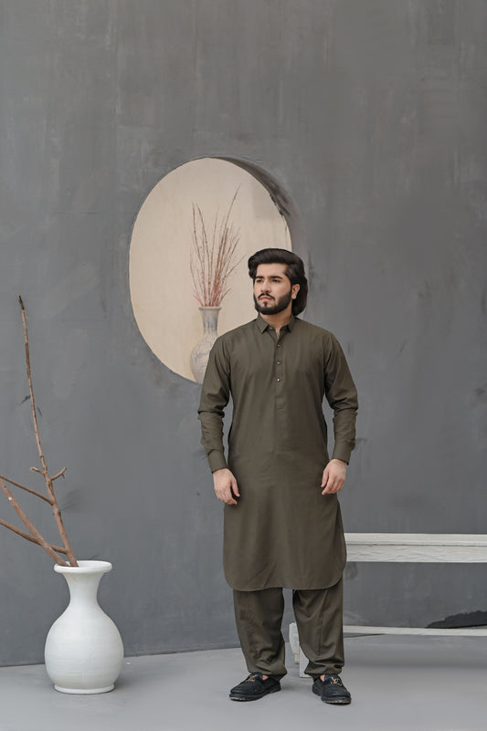 Raheel Qadir – Olive Green Shalwar Kameez
