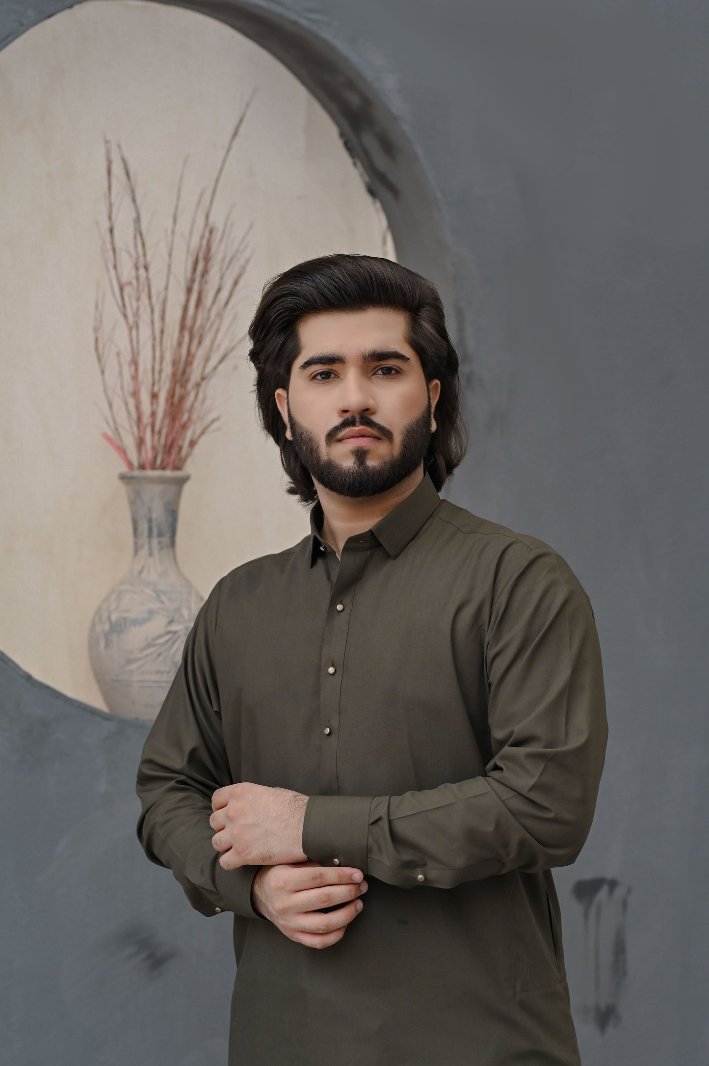 Raheel Qadir – Olive Green Shalwar Kameez