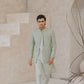 Raheel Qadir – Mint Green Kurta Pajama with Machine Embroidered Prince Coat