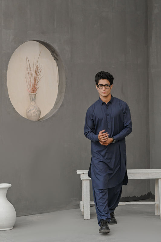 Raheel Qadir – Navy Blue Shalwar Kameez