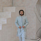 Raheel Qadir – Light Blue Kurta Pajama with Machine Embroidered Prince Coat
