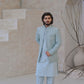 Raheel Qadir – Light Blue Kurta Pajama with Machine Embroidered Prince Coat