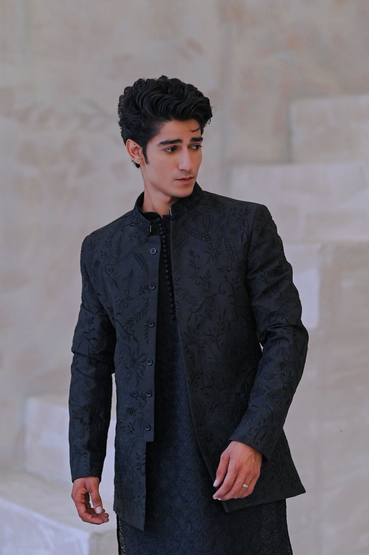 Raheel Qadir – Black Kurta Pajama with Embroidered Prince Coat