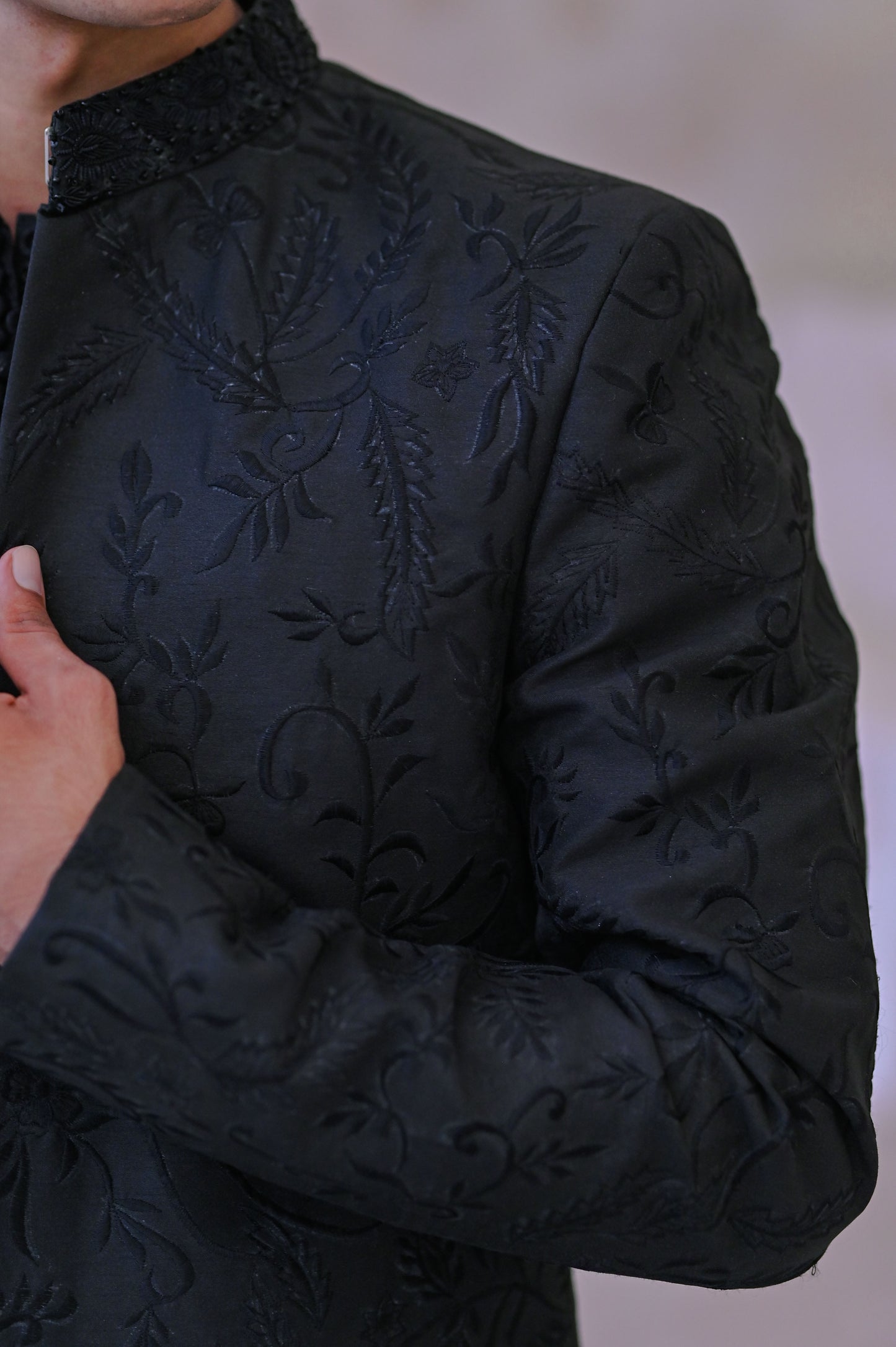 Raheel Qadir – Black Kurta Pajama with Embroidered Prince Coat