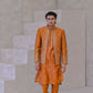 Raheel Qadir – Rust Kurta Pajama with Mirror Work Prince Coat
