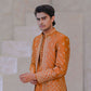 Raheel Qadir – Rust Kurta Pajama with Mirror Work Prince Coat