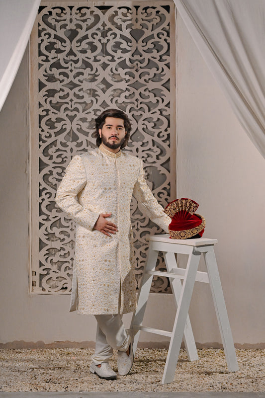 Raheel Qadir – Cream Embroidered Sherwani