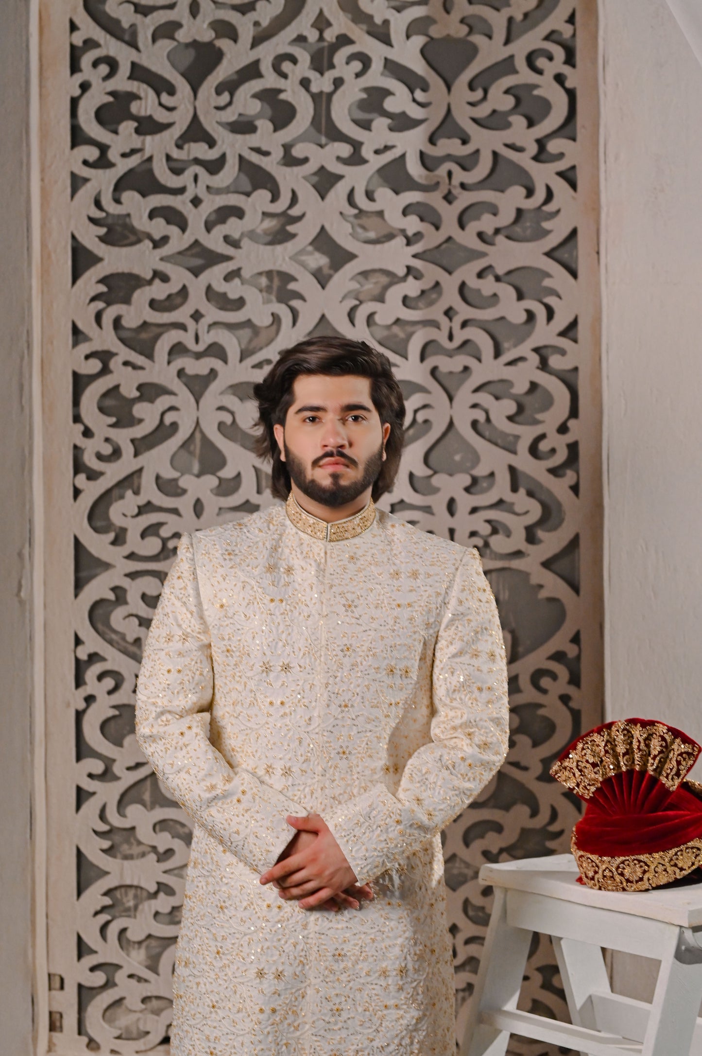 Raheel Qadir – Cream Embroidered Sherwani
