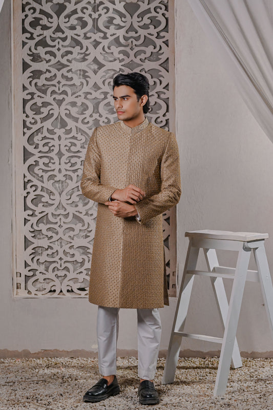 Raheel Qadir – Golden Embroidered Sherwani