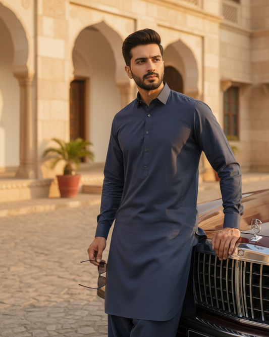 Raheel Qadir – Navy Blue Shalwar Kameez