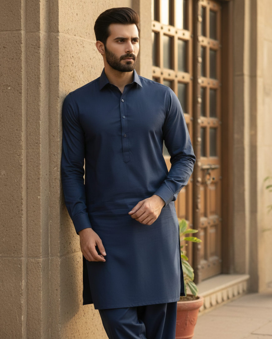 Raheel Qadir – Navy Blue Shalwar Kameez