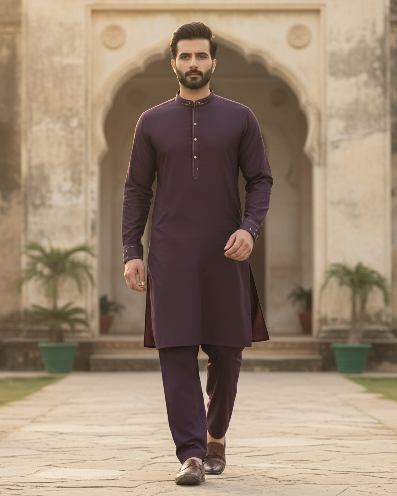 Raheel Qadir – Maroon Shalwar Kameez