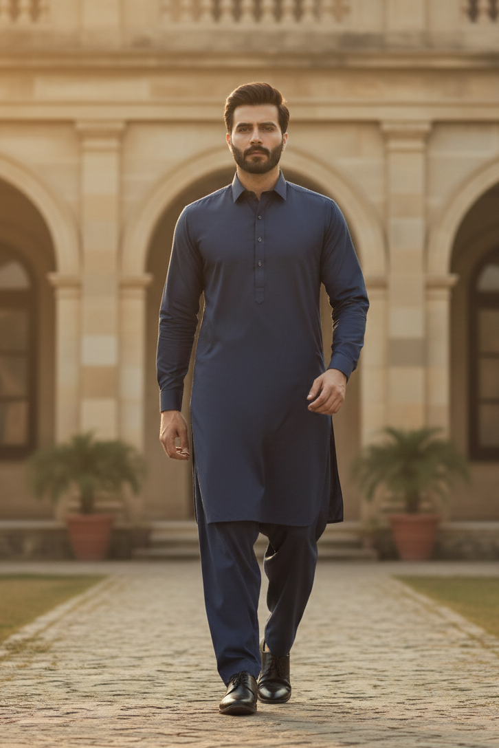 Raheel Qadir – Navy Blue Shalwar Kameez