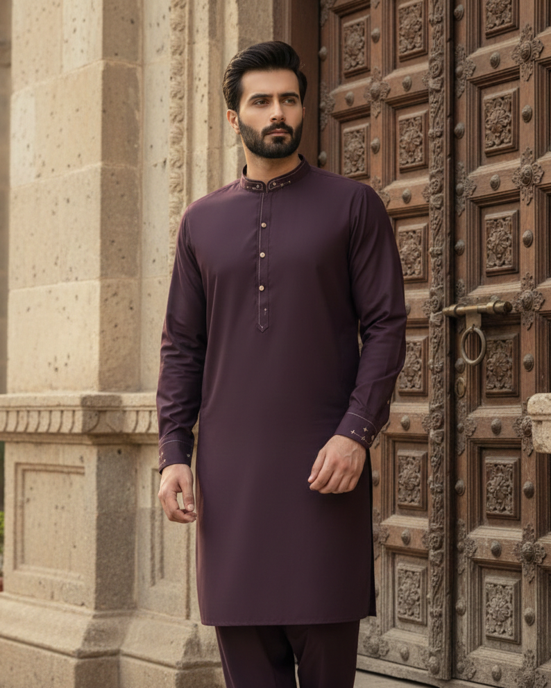 Raheel Qadir – Maroon Shalwar Kameez