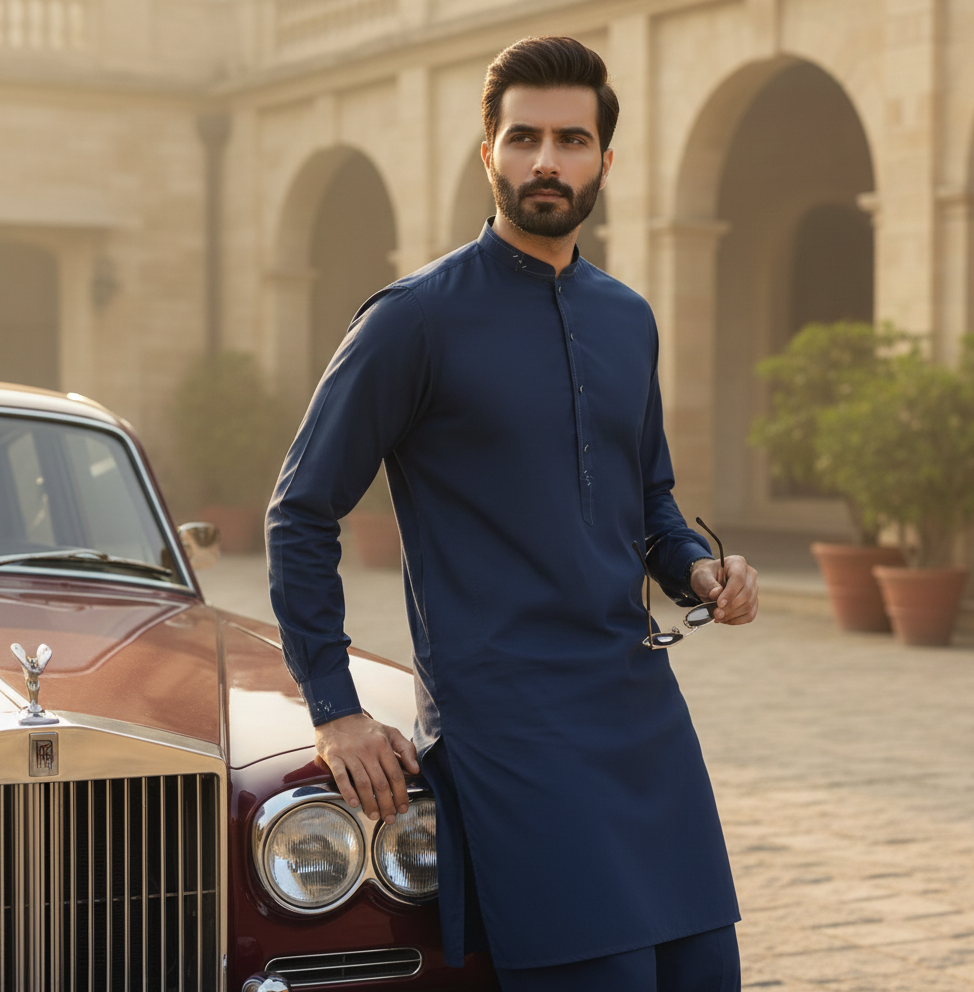 Raheel Qadir – Dark Blue Shalwar Kameez