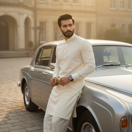 Raheel Qadir – Cream Boski Shalwar Kameez