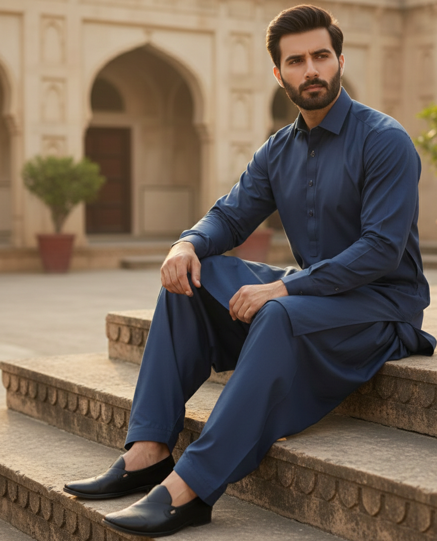 Raheel Qadir – Navy Blue Shalwar Kameez