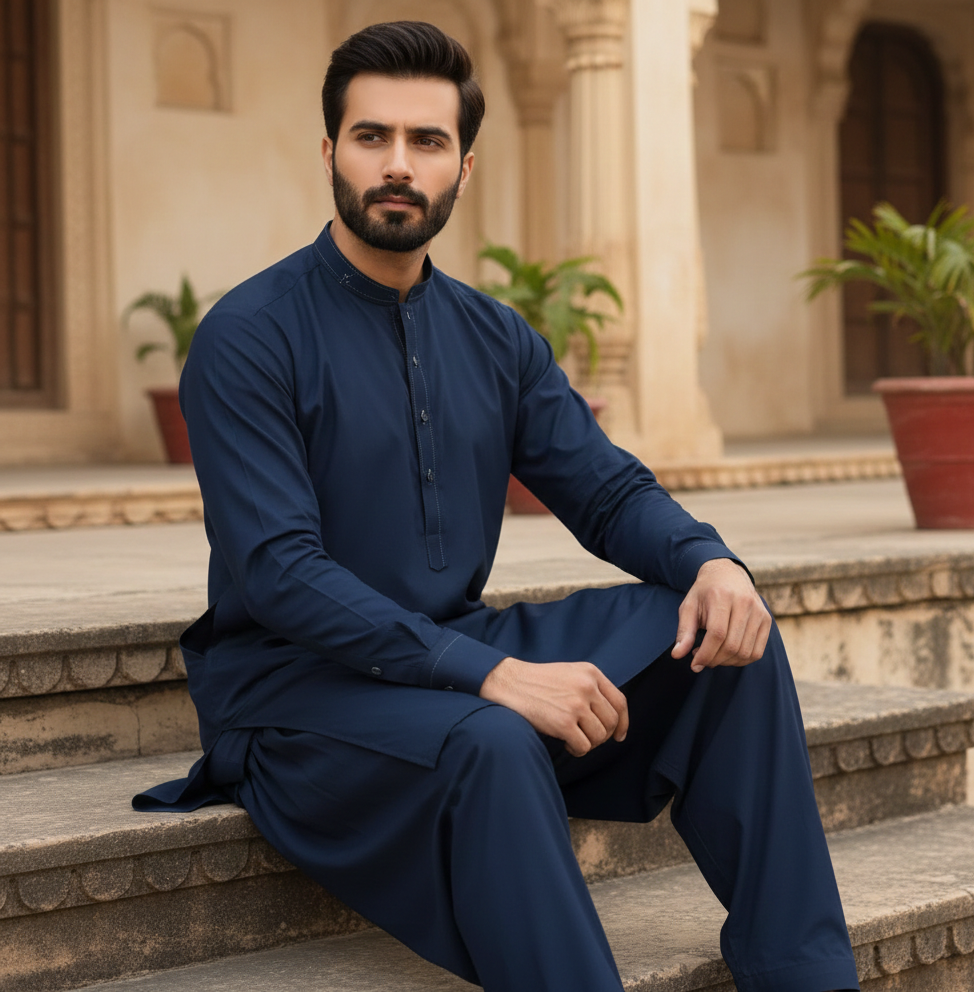 Raheel Qadir – Dark Blue Shalwar Kameez