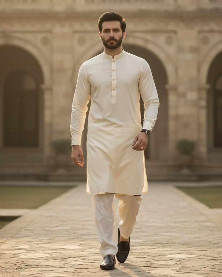 Raheel Qadir – Cream Boski Shalwar Kameez