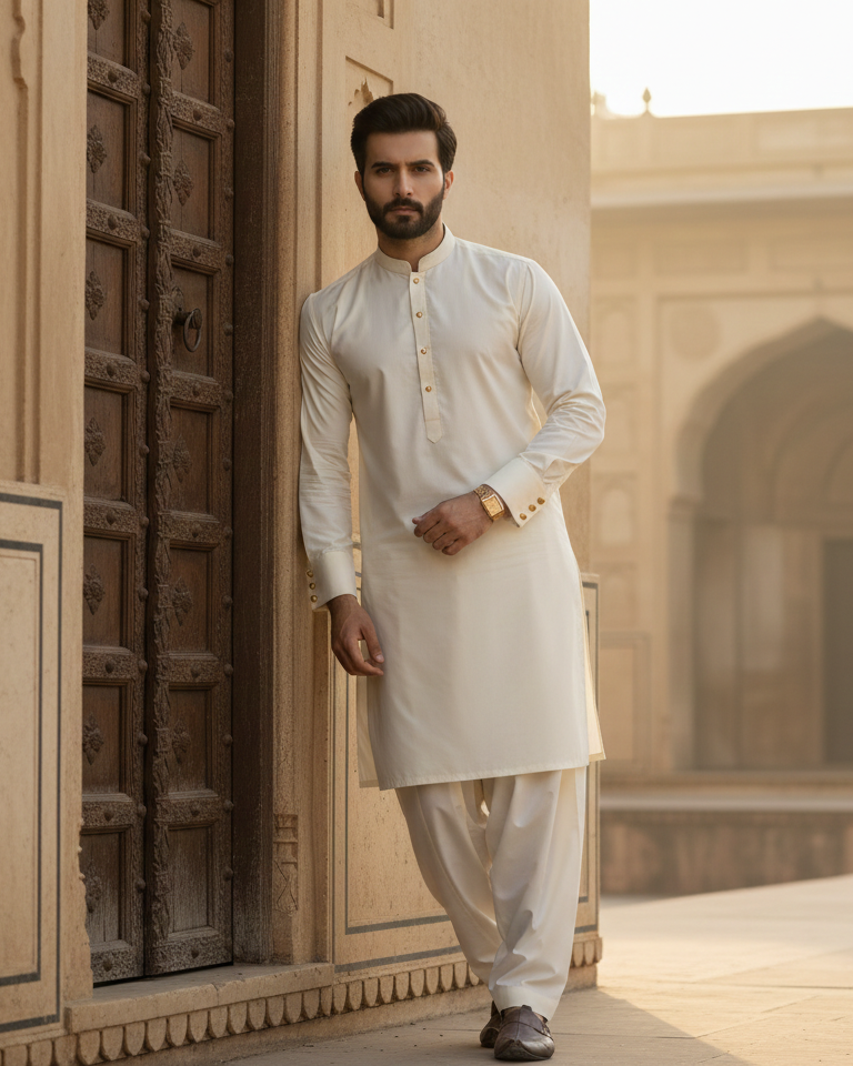 Raheel Qadir – Cream Boski Shalwar Kameez