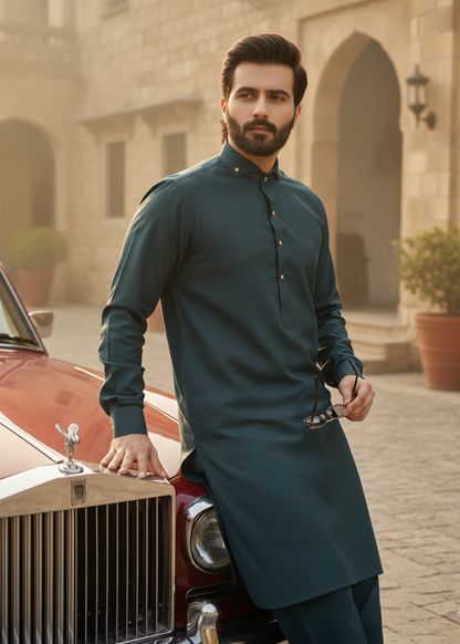 Raheel Qadir – Teal Green Shalwar Kameez