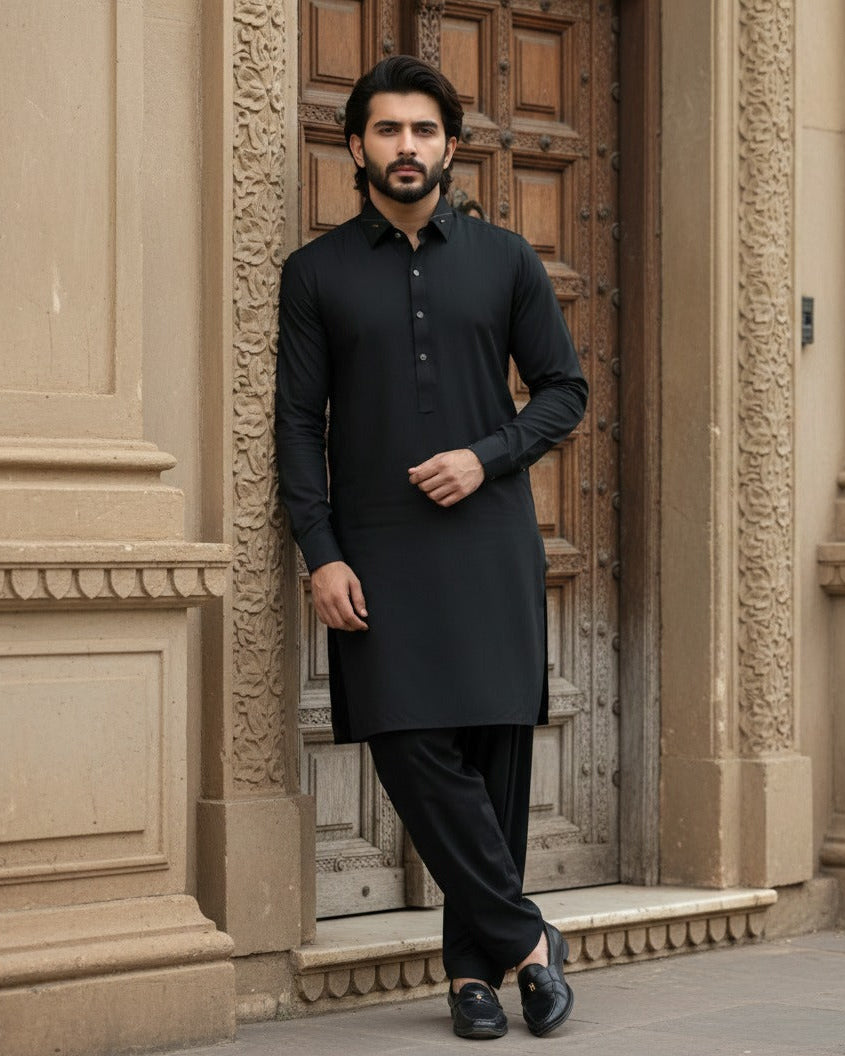 Raheel Qadir – Black Shalwar Kameez