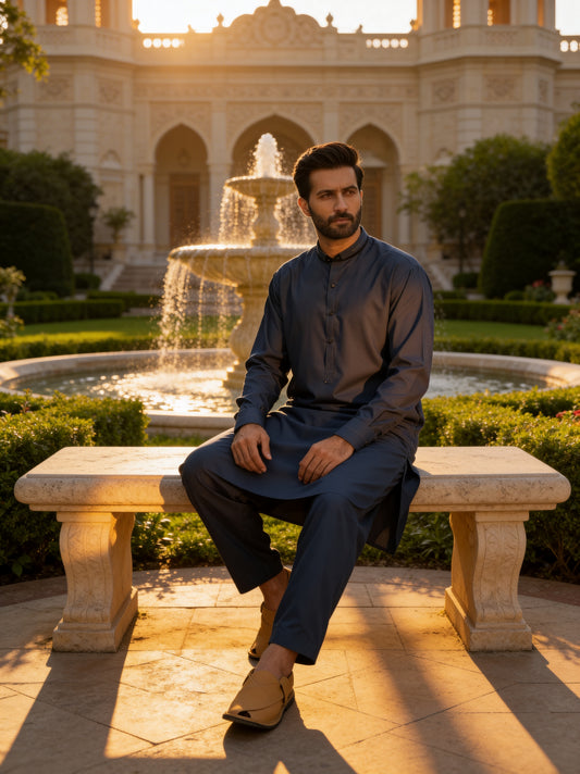 Raheel Qadir - Twilight Blue Shalwar Kameez