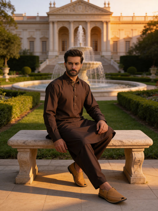 Raheel Qadir - Dark Truffle Shalwar Kameez