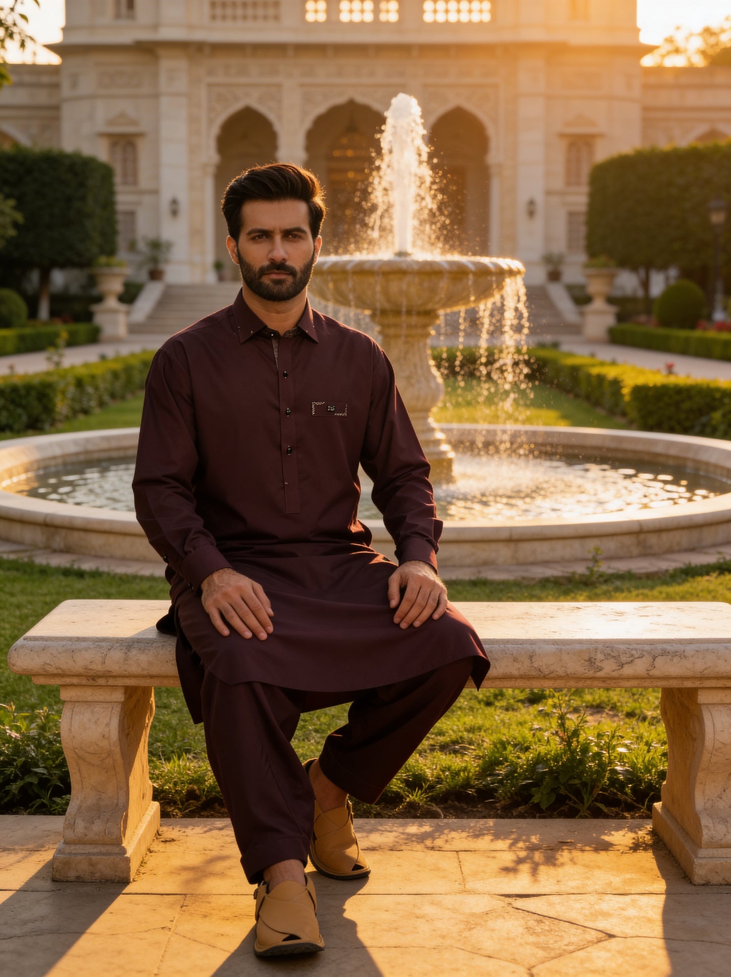 Raheel Qadir - Royal Burgundy Shalwar Kameez