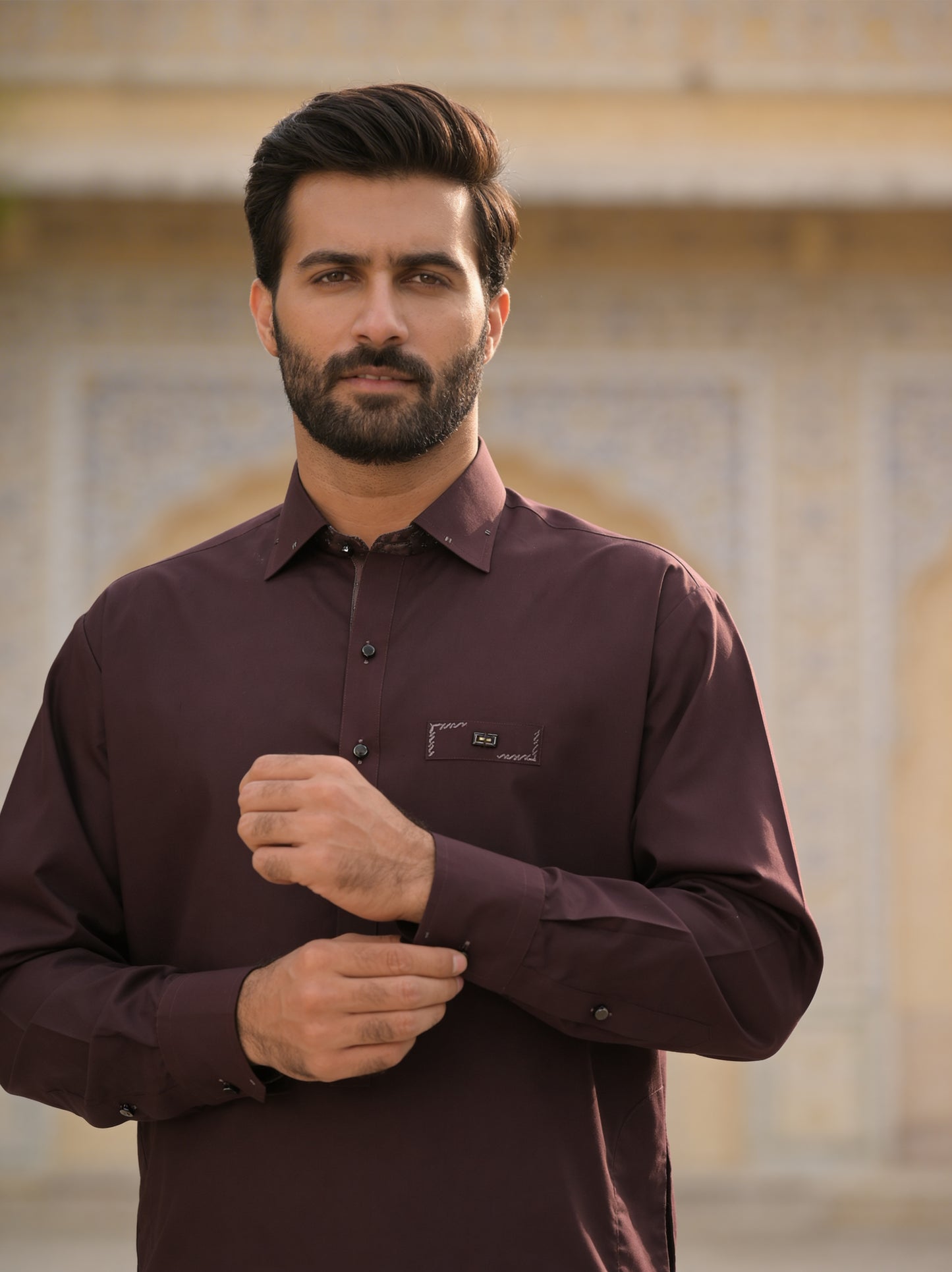 Raheel Qadir - Royal Burgundy Shalwar Kameez