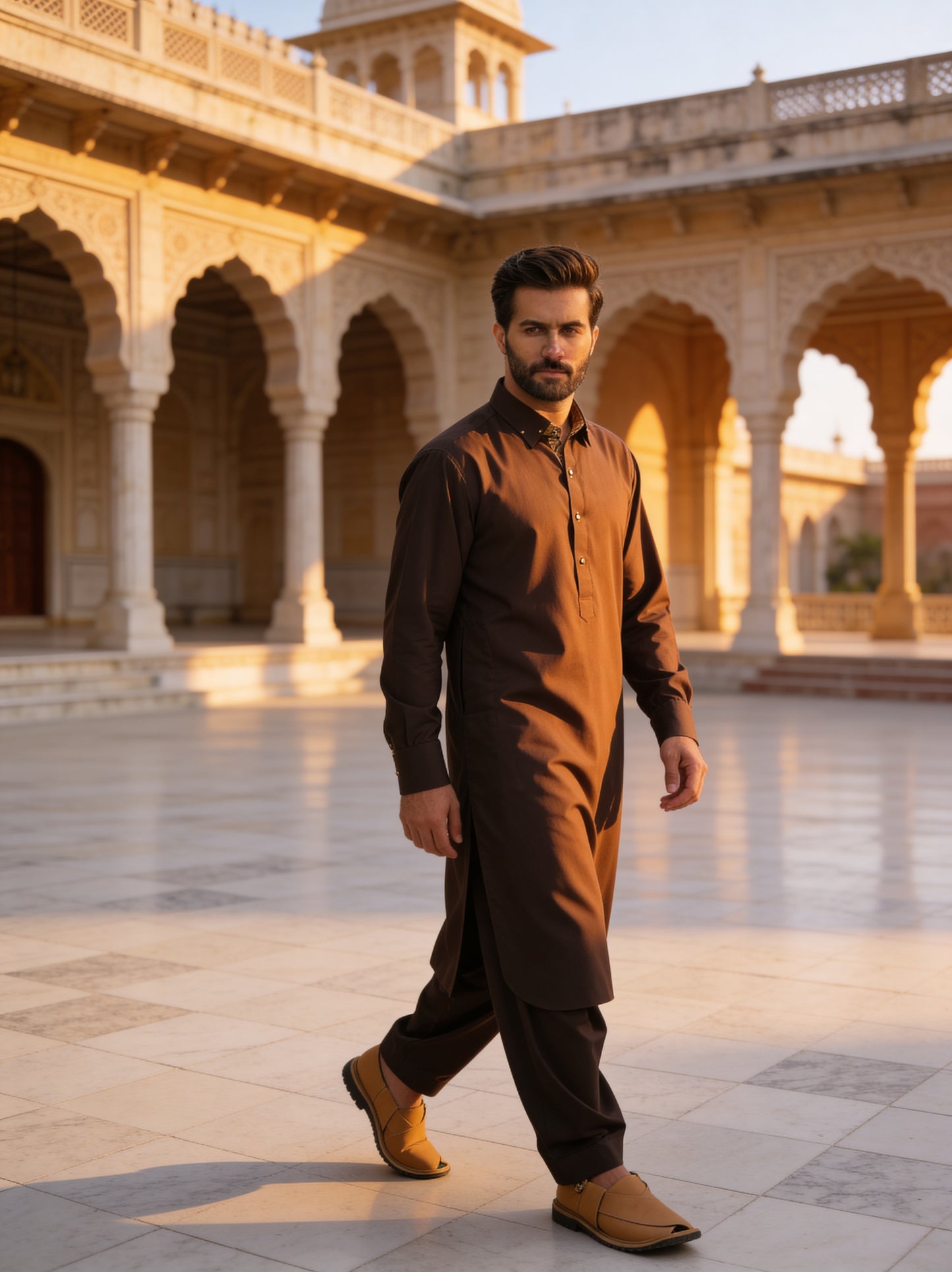 Raheel Qadir - Dark Truffle Shalwar Kameez
